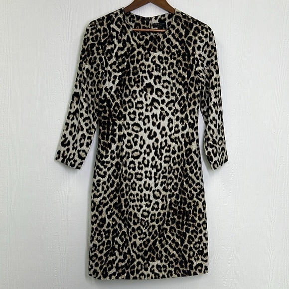 Rag & Bone - Leopard Brown & Creme Print 100% Silk 3/4 Sleeve Lined Dress SZ 4 - Picture 9 of 15